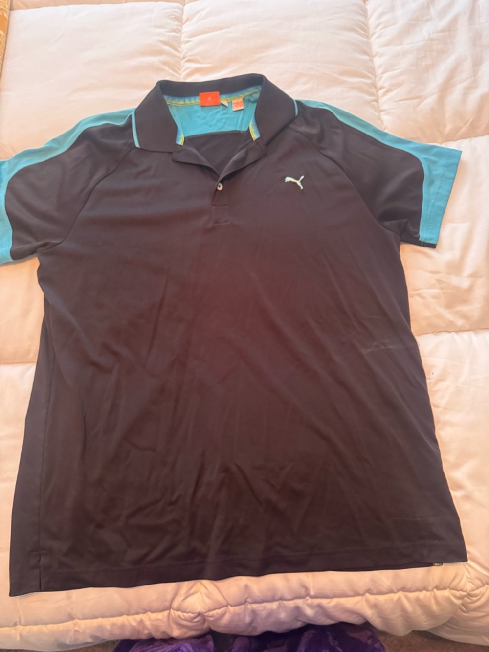 Puma Black Polo with Aqua Sleeve Accents